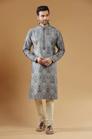 Coal Black Paisley Printed Kurta Set