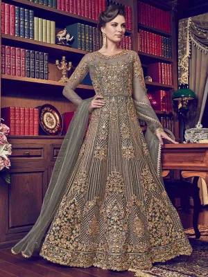 Coral Grey Embroidered Designer Bridal Anarkali Suit