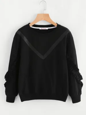 Cute Ruffle Sleeve Knit Top Sweatshirt