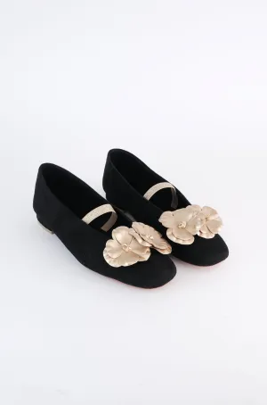 Debi Flower Square Toe Loafers (Black Suede)