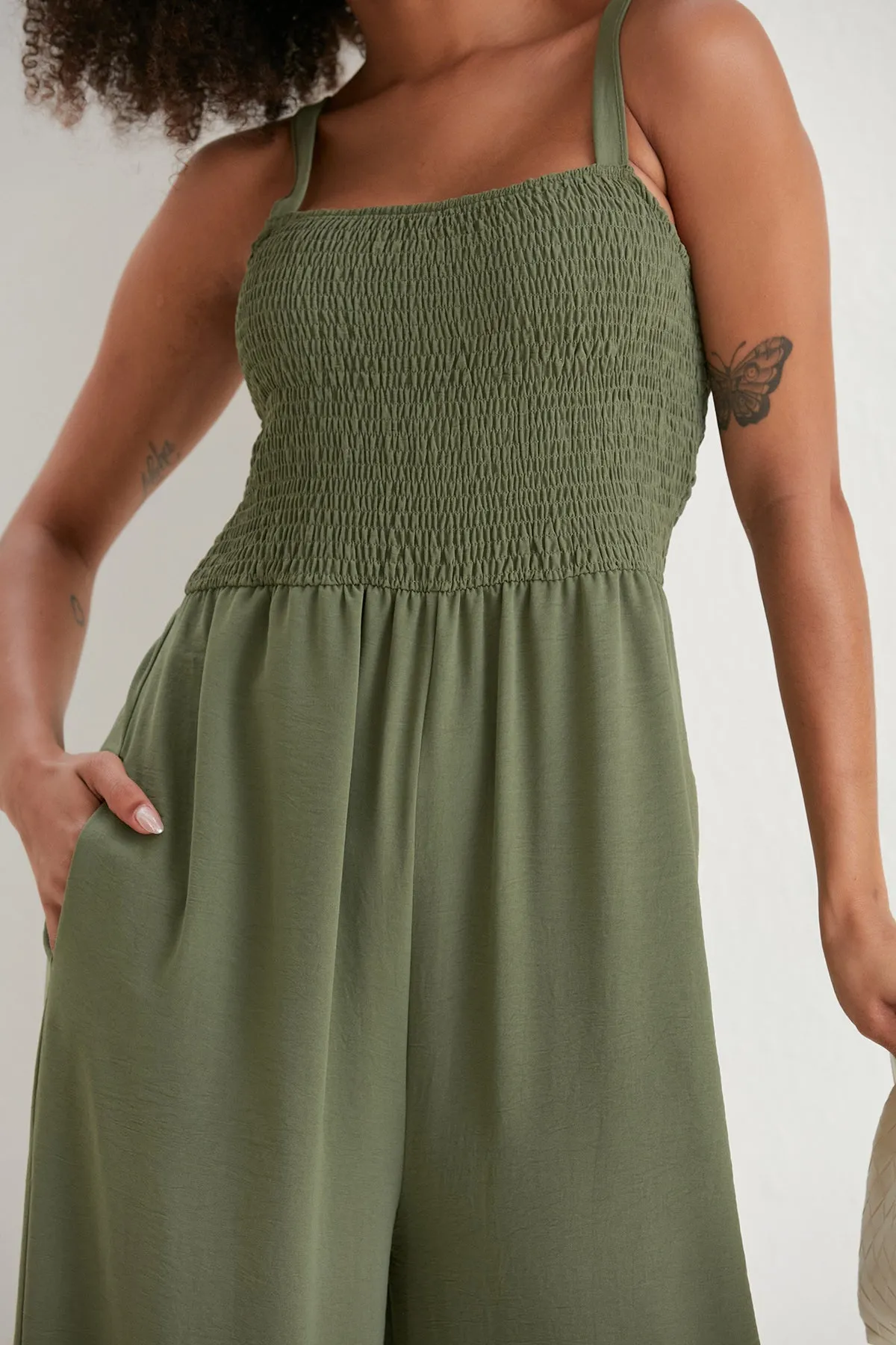 Effortless Wide Leg Cami Jumpsuit in Khaki