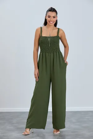 Effortless Wide Leg Cami Jumpsuit in Khaki