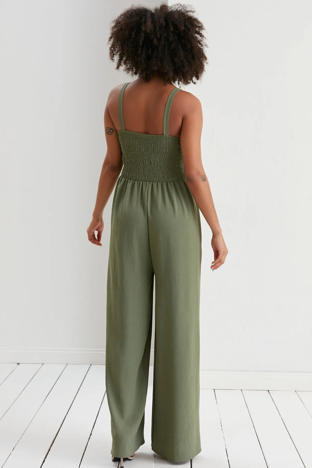 Effortless Wide Leg Cami Jumpsuit in Khaki