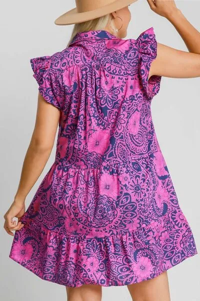 Floral Melody Ruffle Sleeve Babydoll Dress in Navy Pink