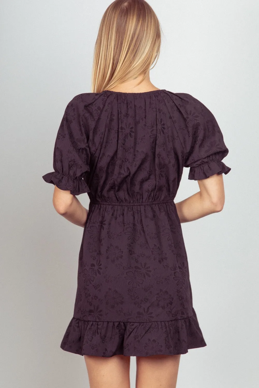 Floral Textured Woven Ruffled Mini Dress