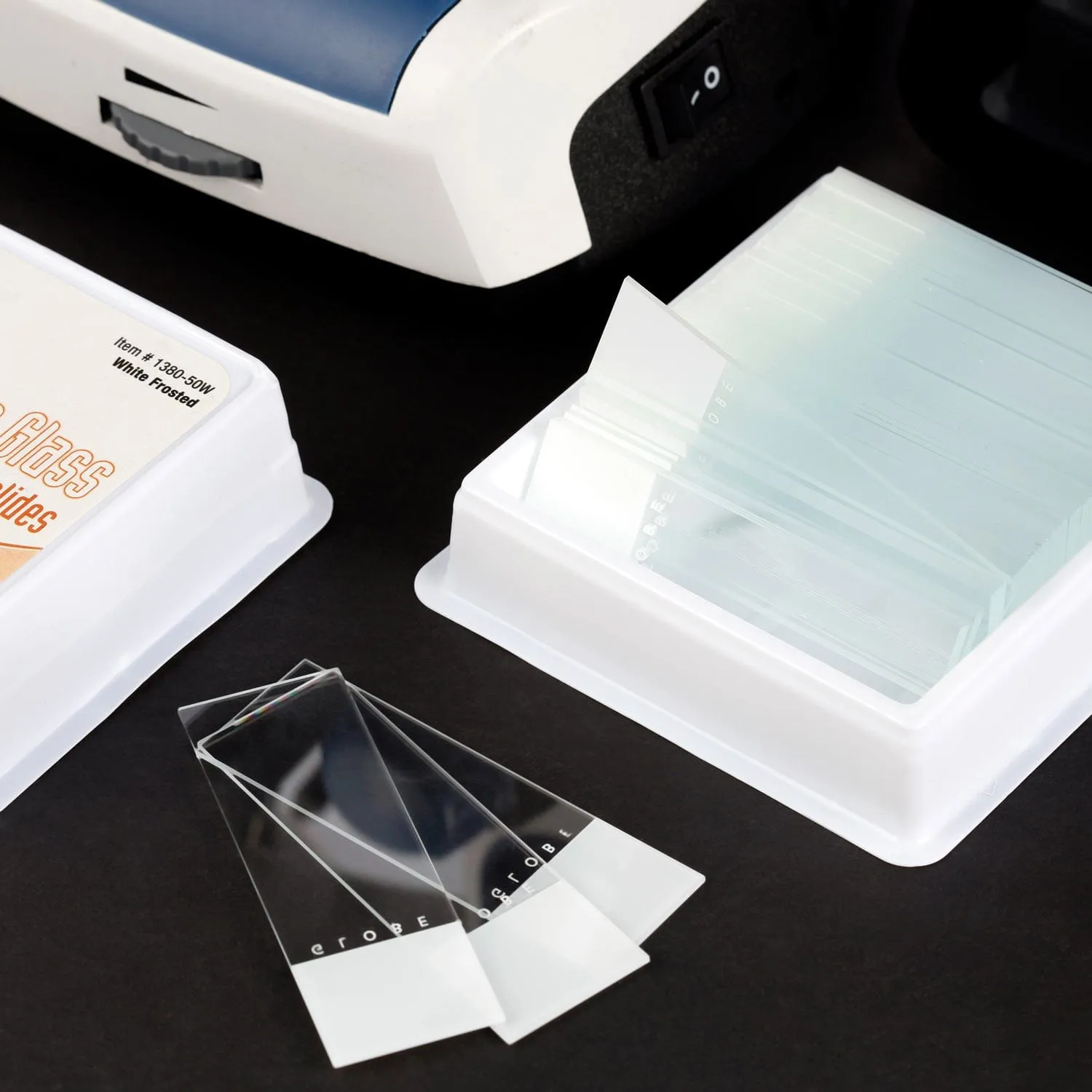 Globe Scientific 72pc Diamond® Frosted White Glass Ground Edge Slides with 90° Corners