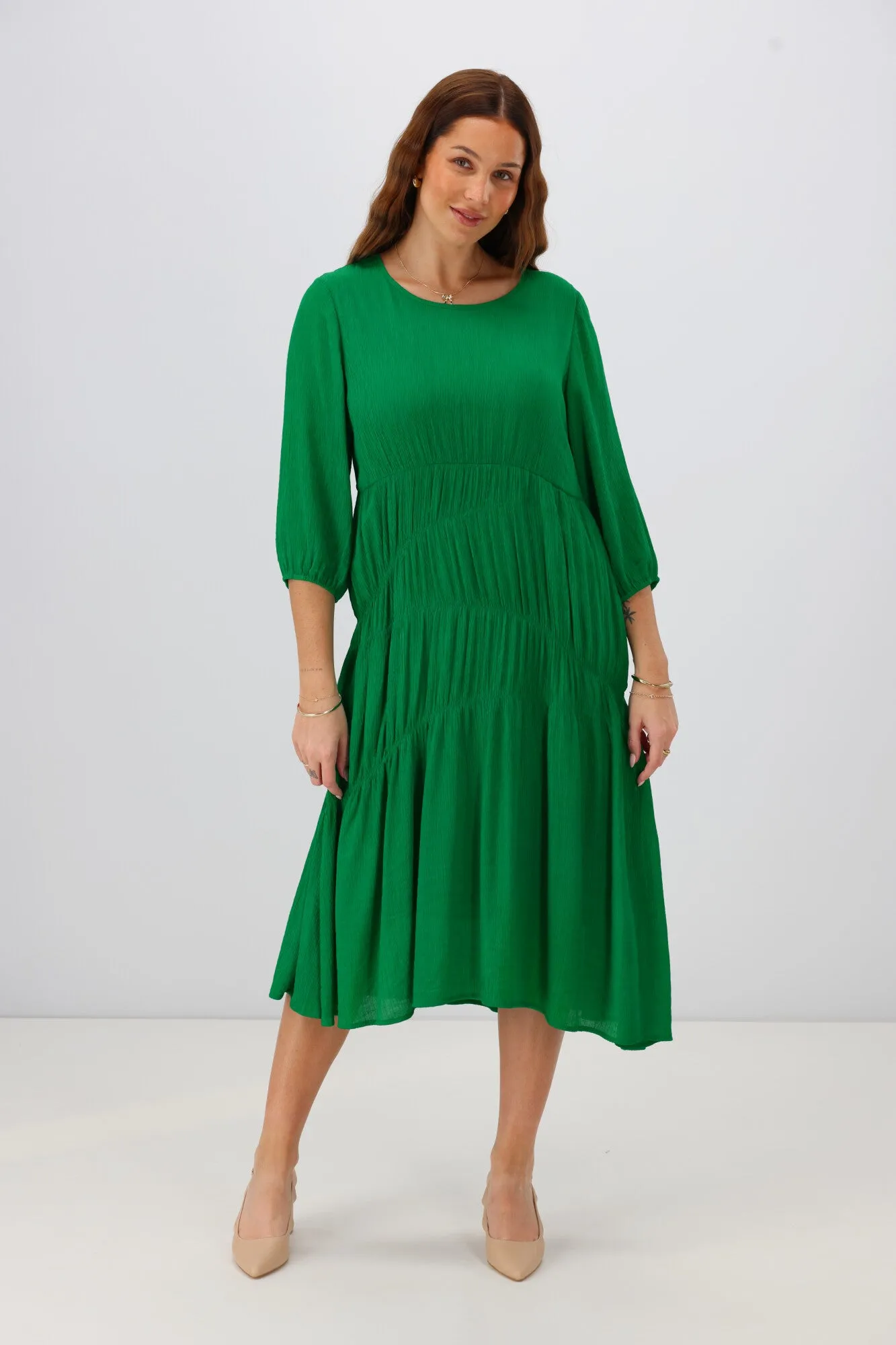 Gloss the Label Mariella Shirred Detail Dress Green