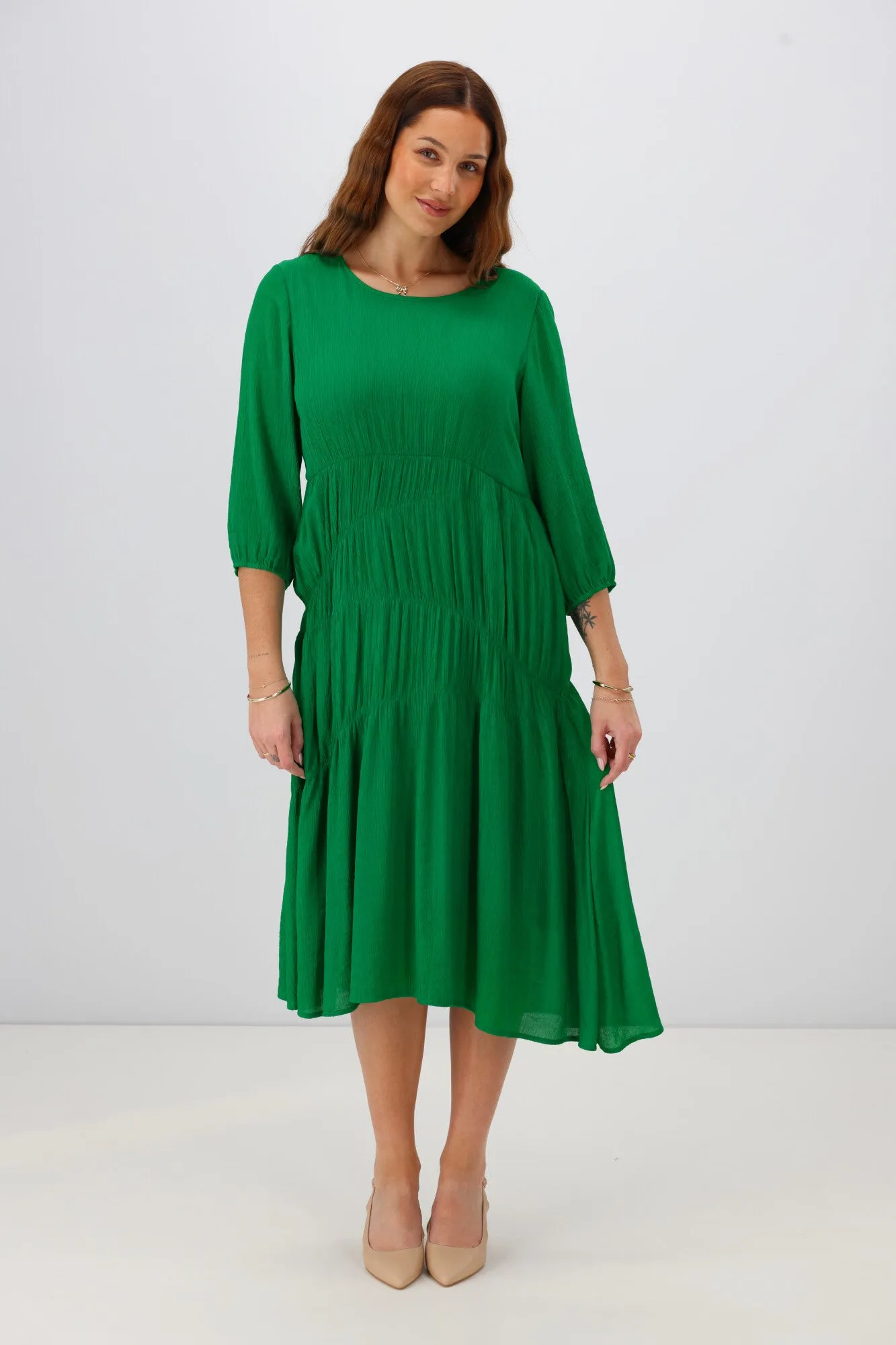 Gloss the Label Mariella Shirred Detail Dress Green