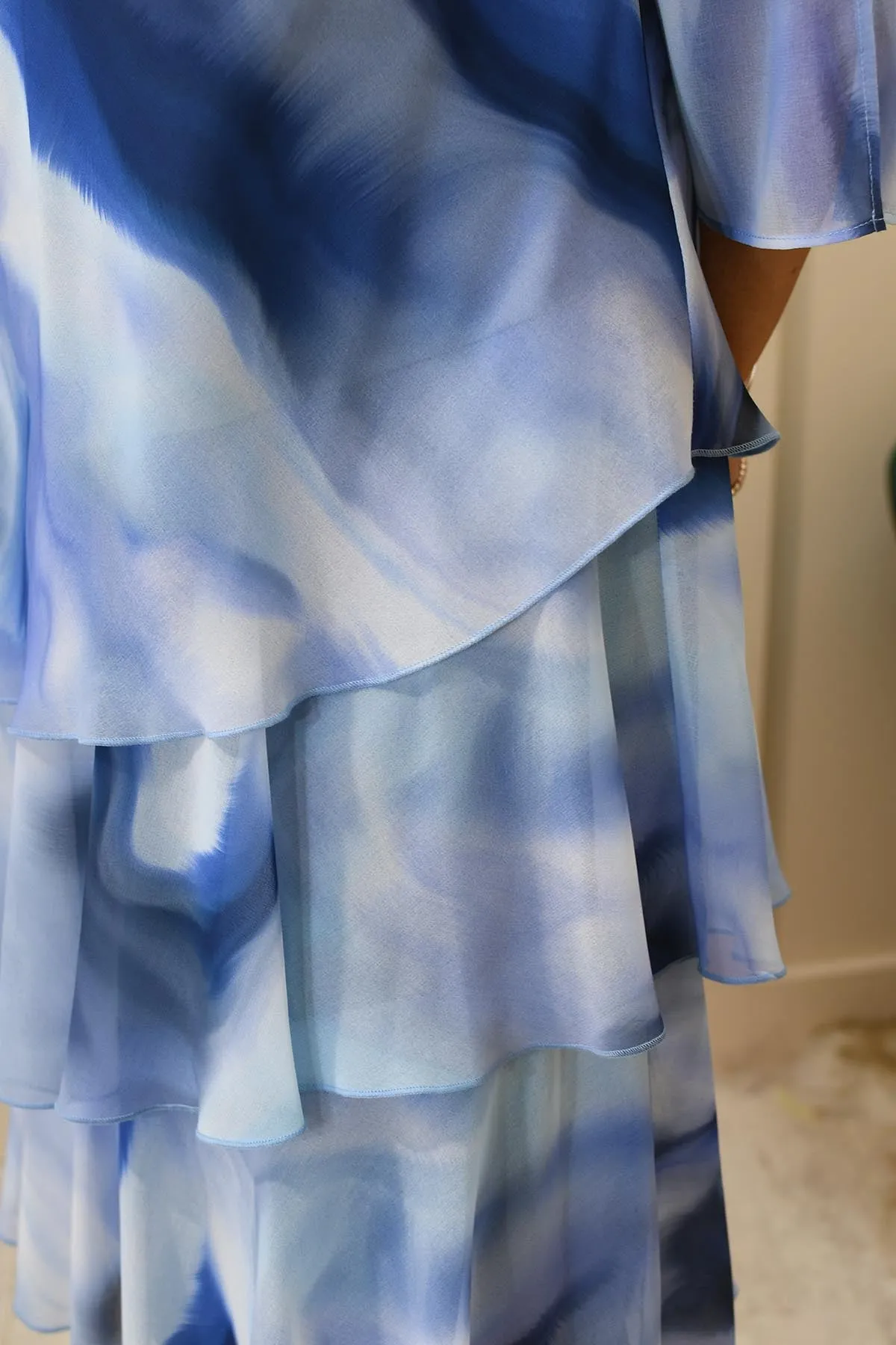 Godske Multi-Tonal Blue Cowl Neck Tiered Midi Dress- 18695 1129 61