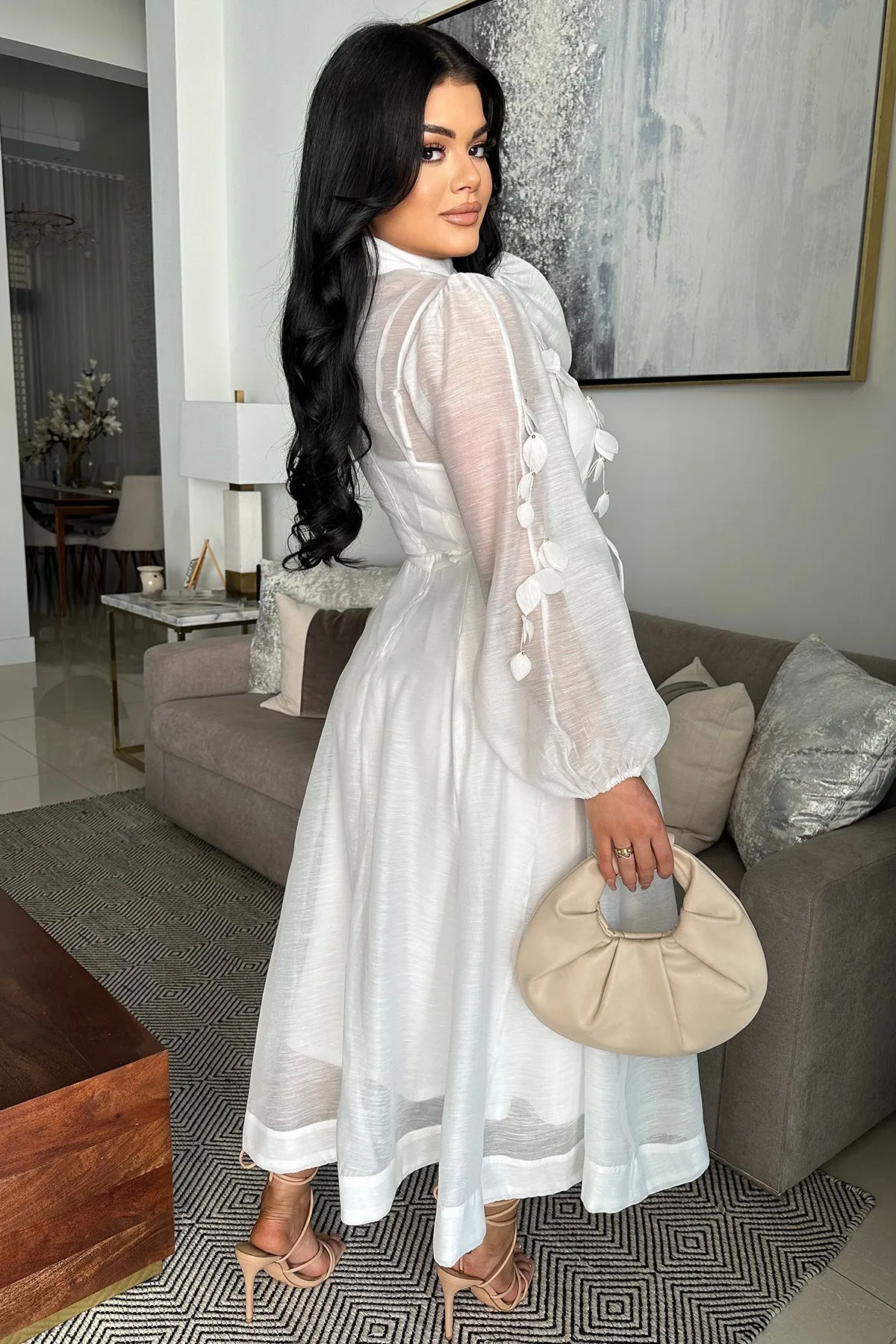 Graceful Bloom Midi Dress (Ivory)