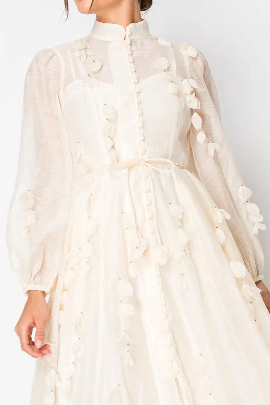 Graceful Bloom Midi Dress (Ivory)