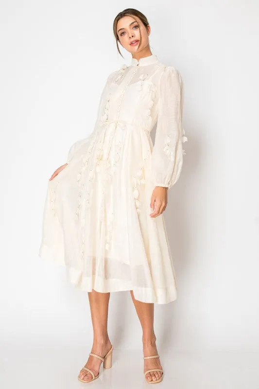 Graceful Bloom Midi Dress (Ivory)
