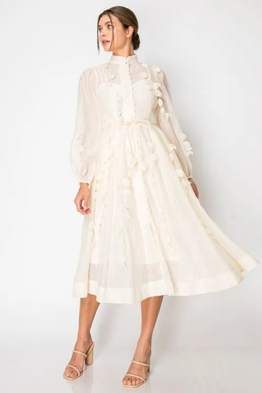 Graceful Bloom Midi Dress (Ivory)