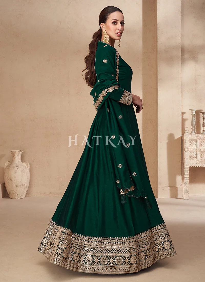 Green Golden Embroidery Anarkali Suit