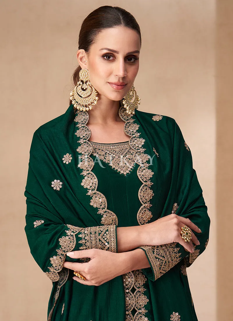 Green Golden Embroidery Anarkali Suit