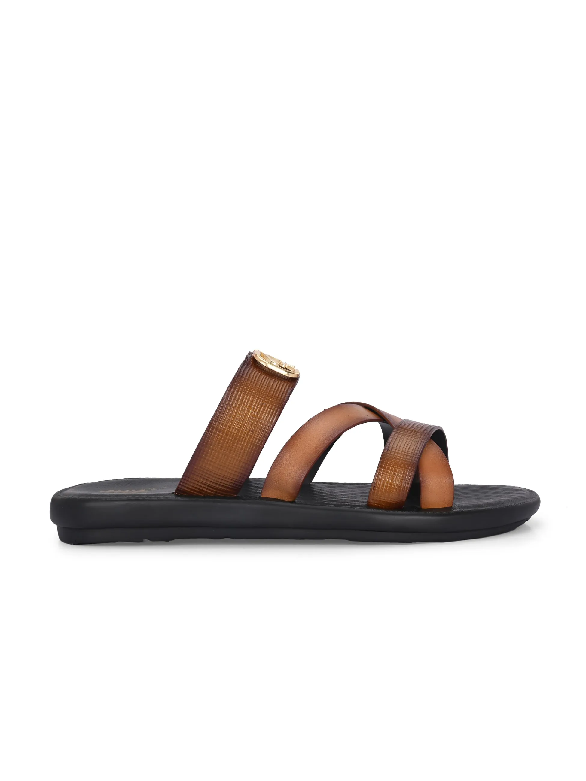 Hitz Men's Tan Leather Casual Daily Wear Slipper