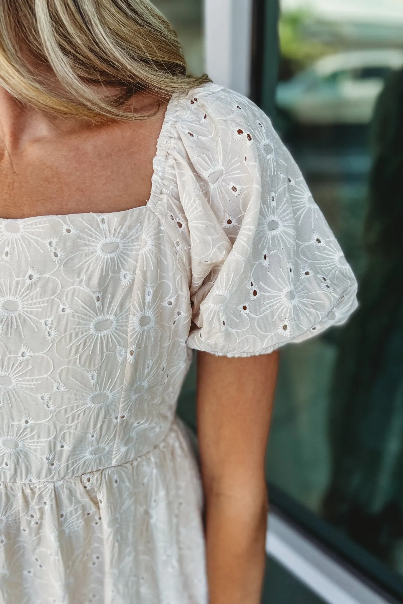 Ivory Meadow Eyelet Puff Sleeve Dress