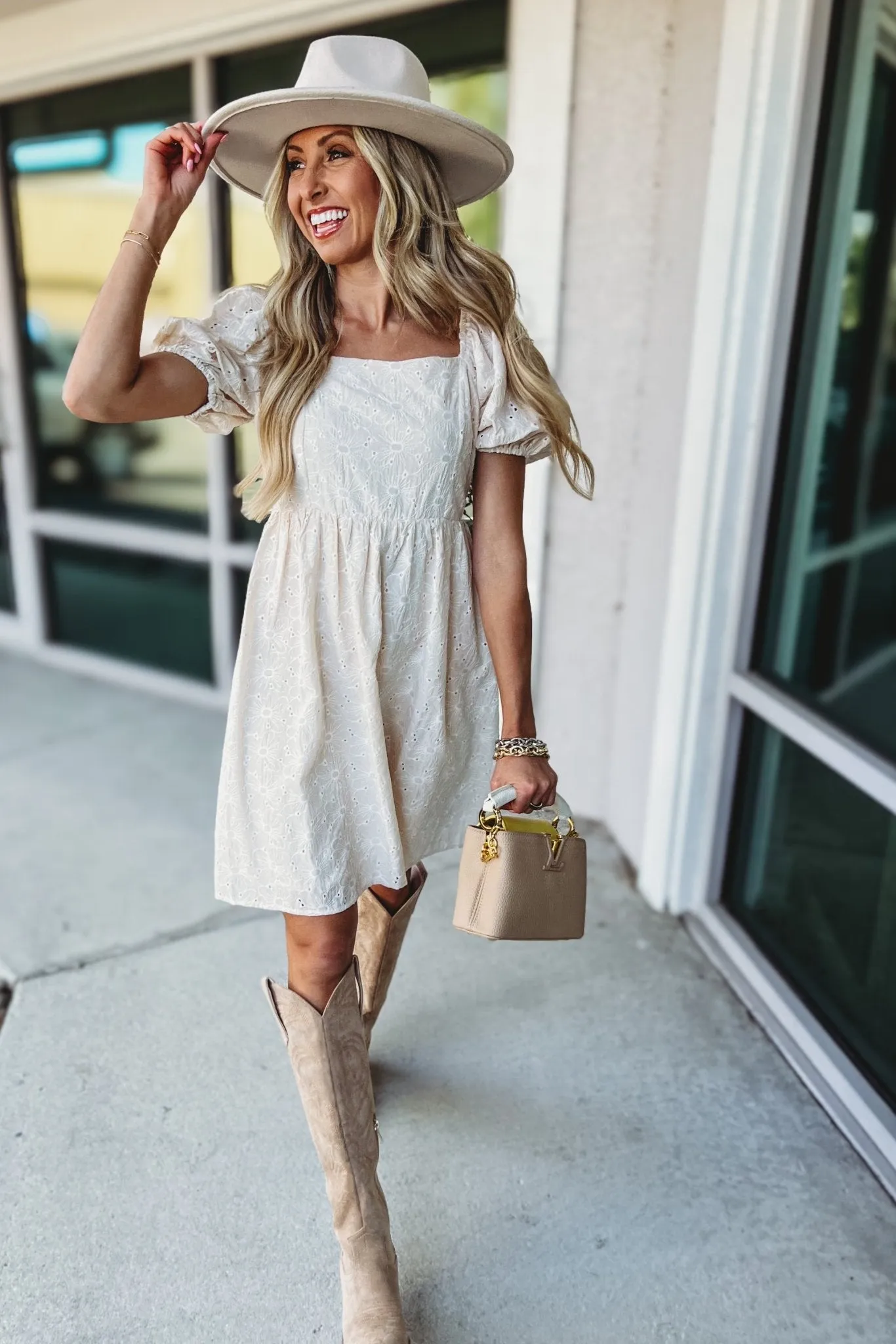 Ivory Meadow Eyelet Puff Sleeve Dress