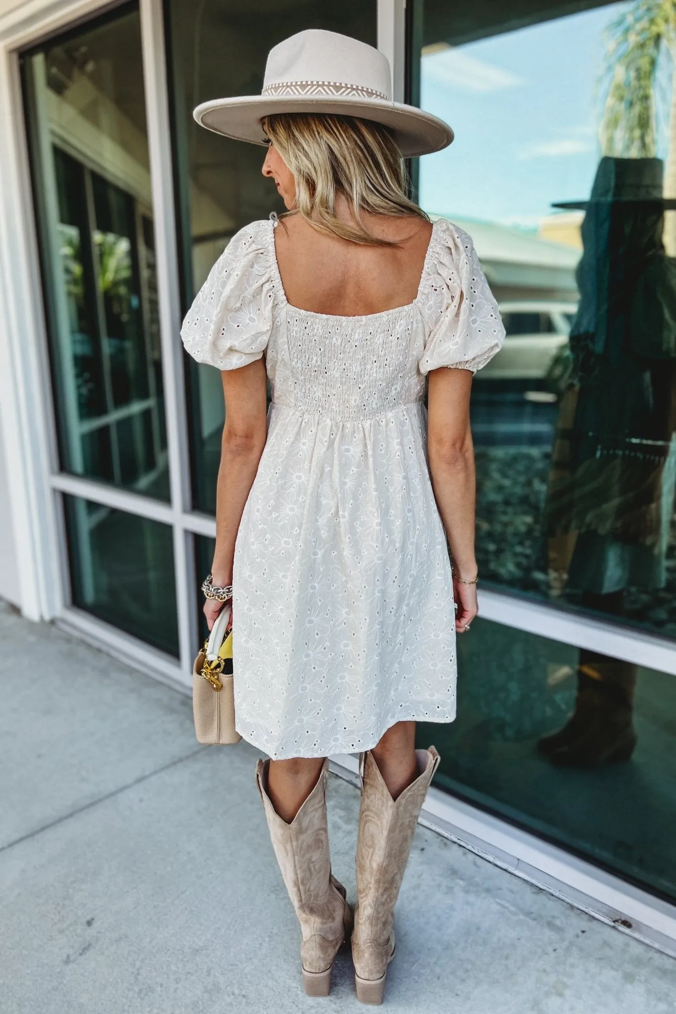 Ivory Meadow Eyelet Puff Sleeve Dress