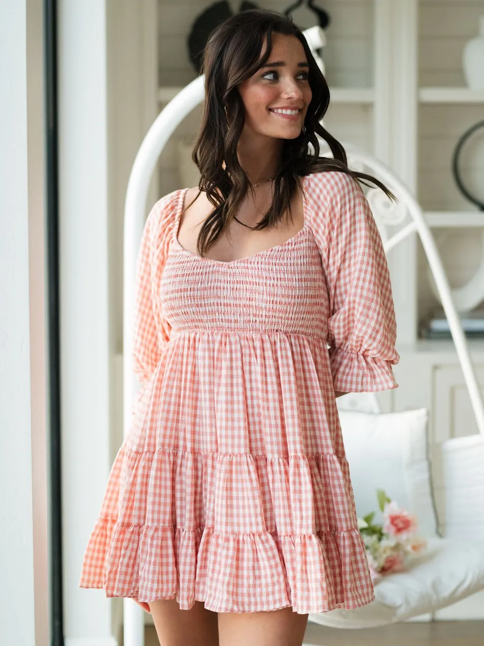 Jasmine Gingham Dress - Coral