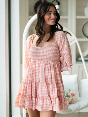 Jasmine Gingham Dress - Coral