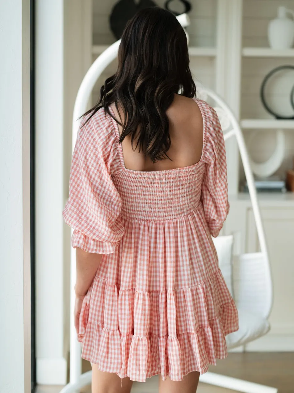 Jasmine Gingham Dress - Coral