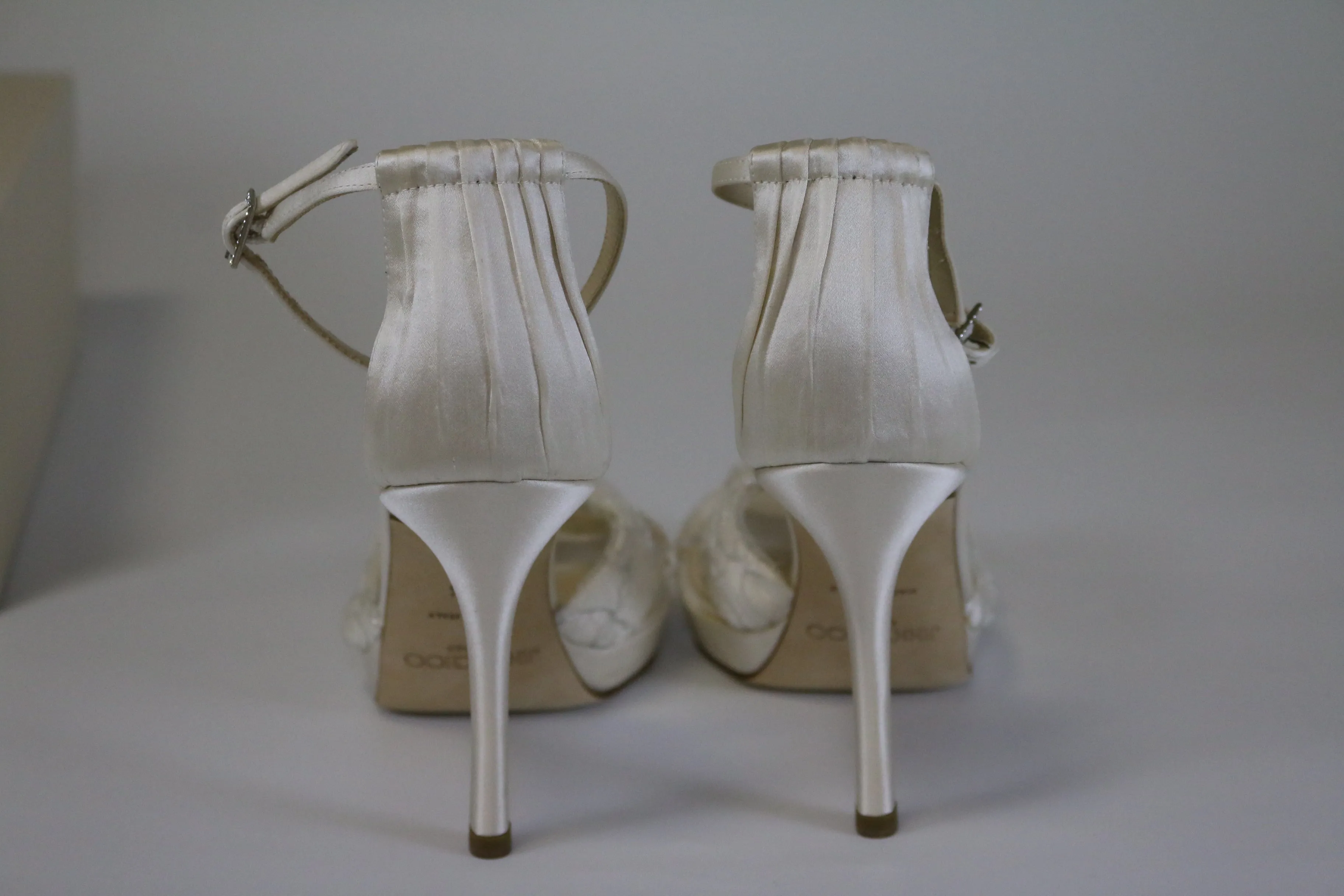 Jimmy Choo Macy Ivory/Silver Lace/Satin Heels