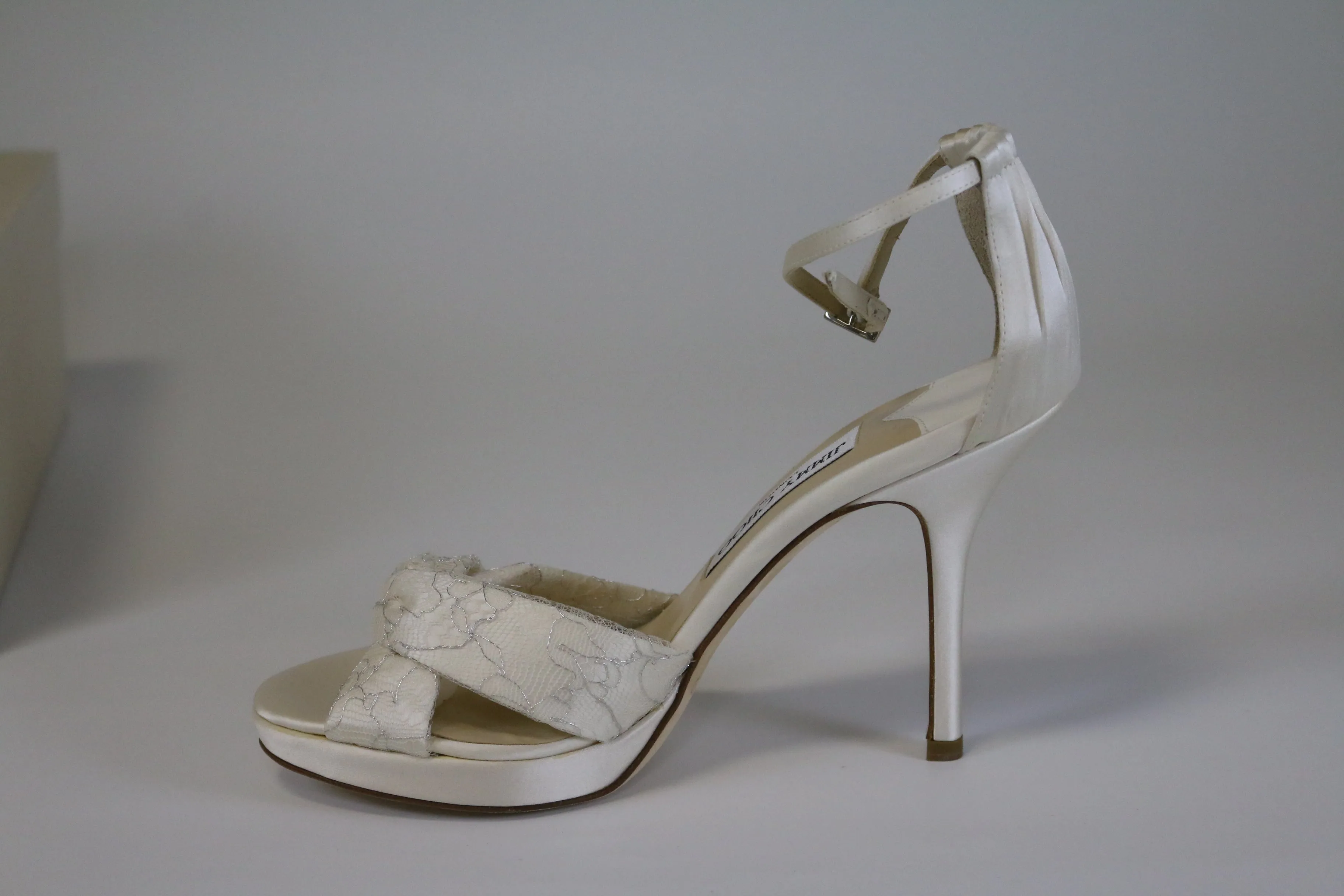 Jimmy Choo Macy Ivory/Silver Lace/Satin Heels
