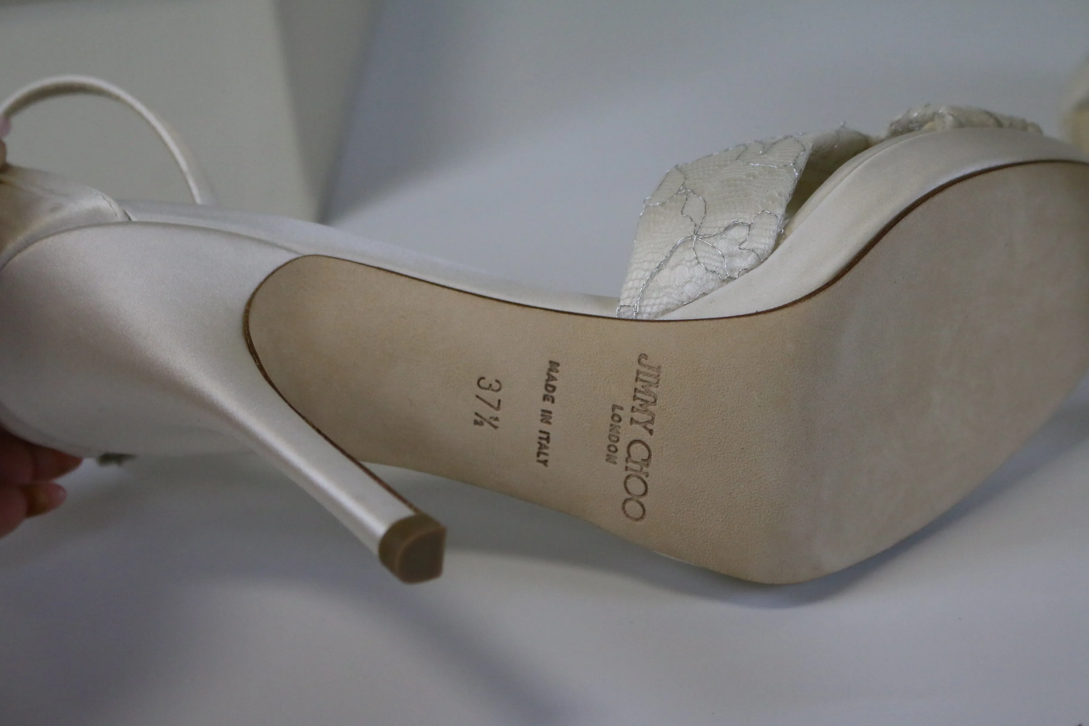 Jimmy Choo Macy Ivory/Silver Lace/Satin Heels
