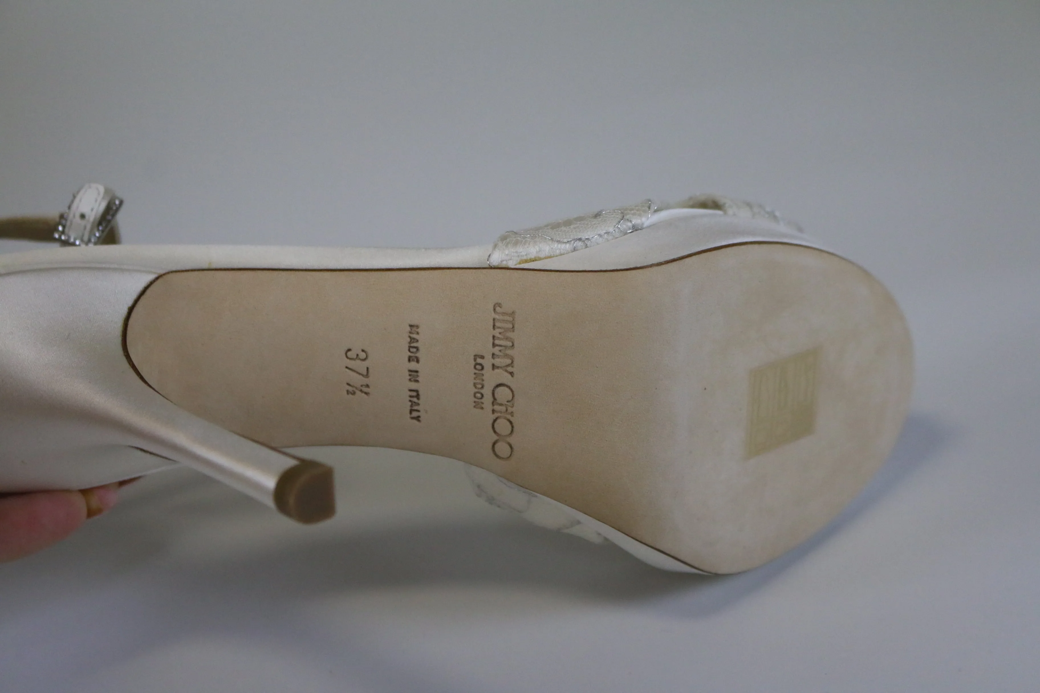 Jimmy Choo Macy Ivory/Silver Lace/Satin Heels