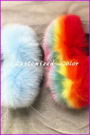 Kids Customized Color Fox Fur Sliders DF003