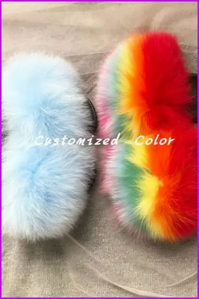 Kids Customized Color Fox Fur Sliders DF003