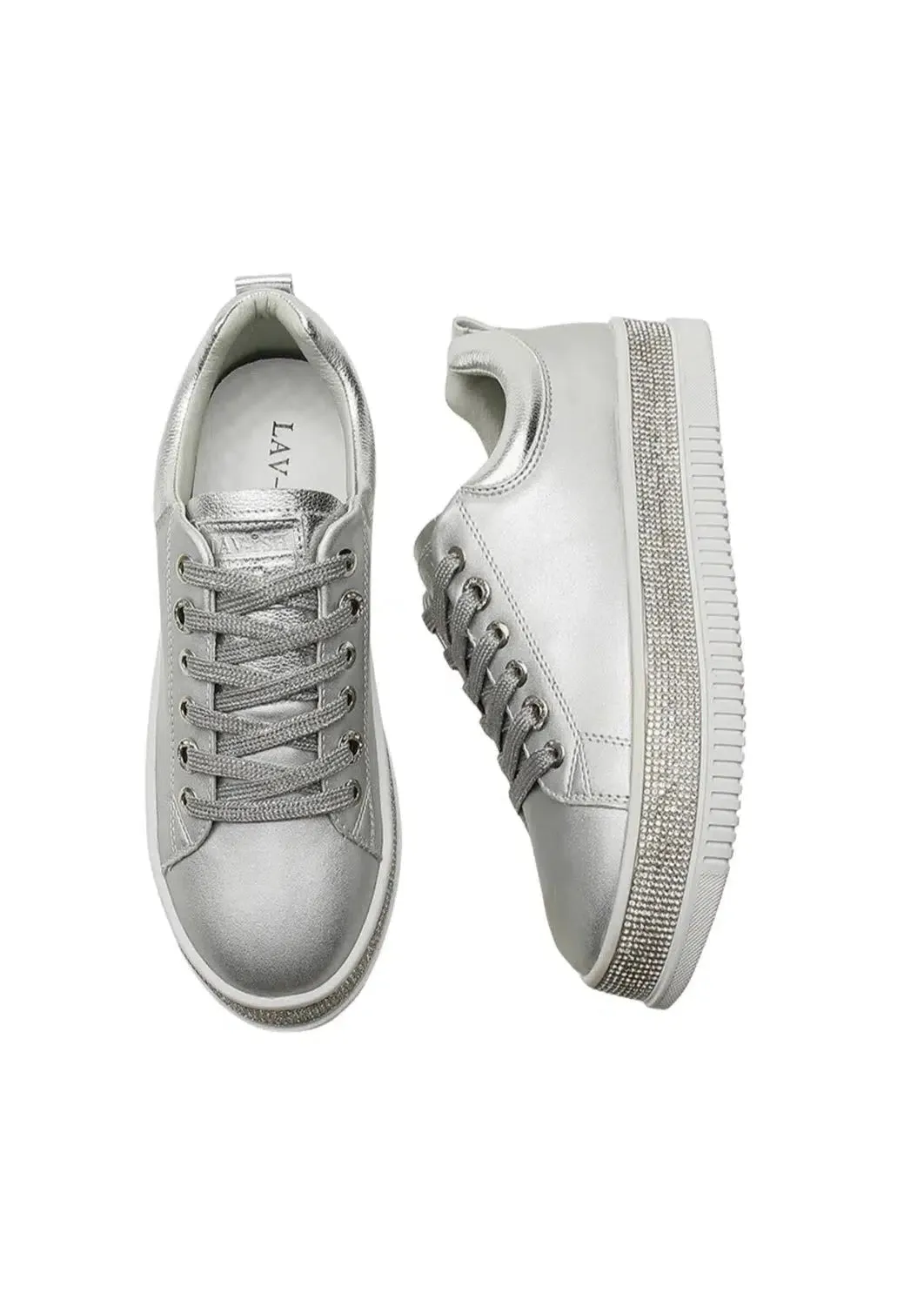 Leather Crystal Sneakers | Silver