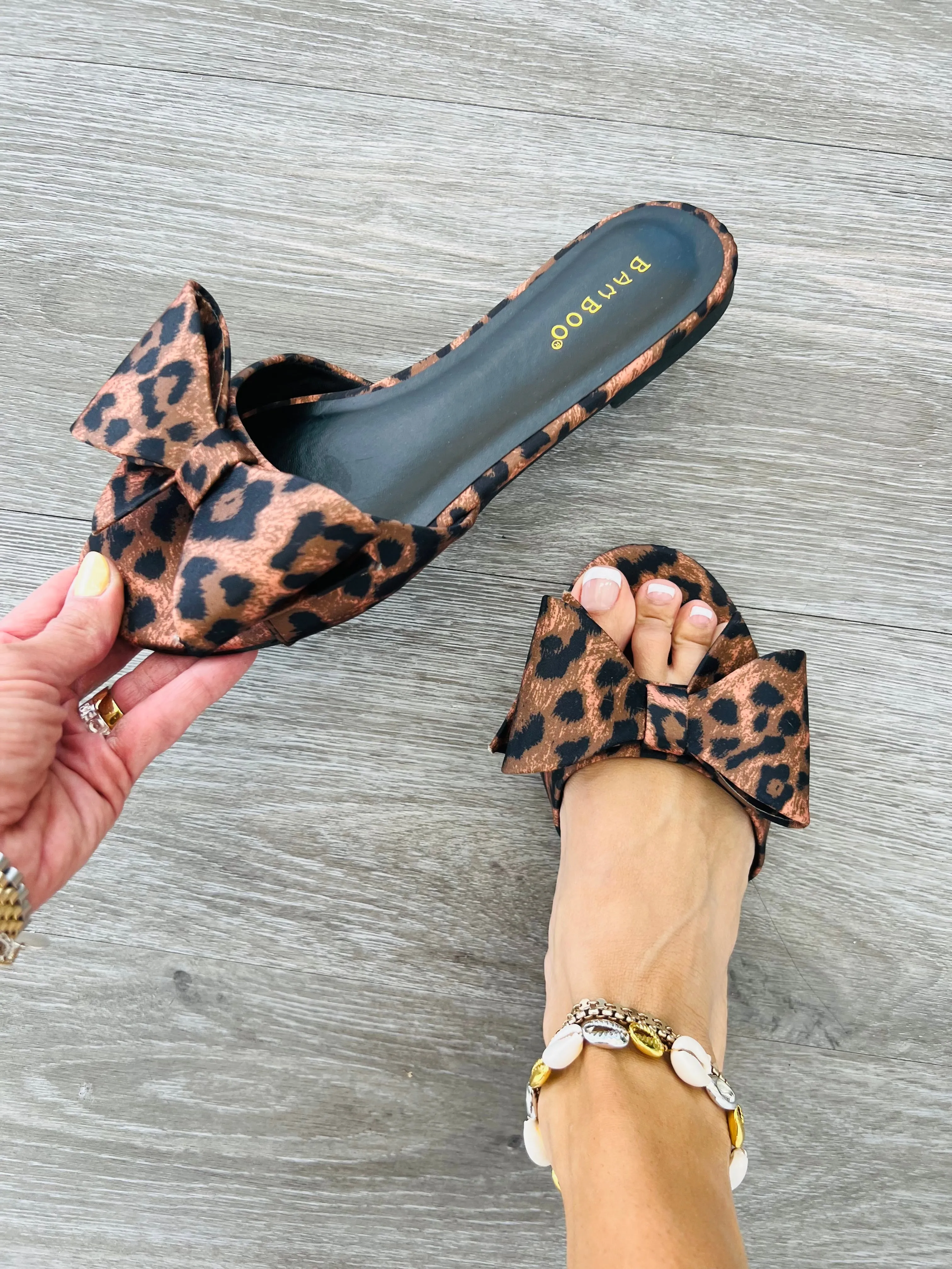 Leopard Bow Me Away Sandals