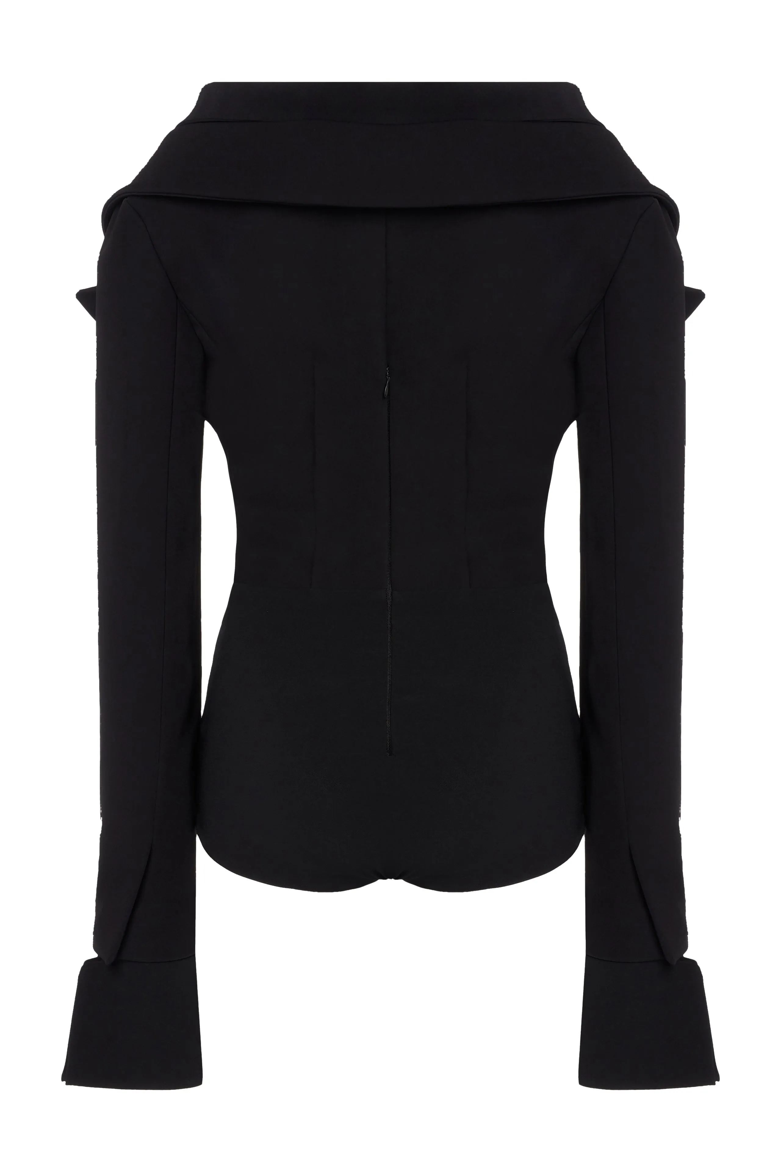 Low Cut Décolleté Bodysuit Shirting Detail Black