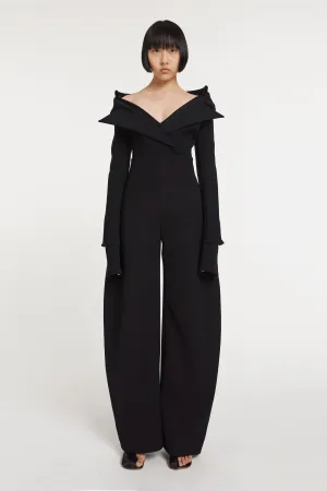 Low Cut Décolleté Bodysuit Shirting Detail Black