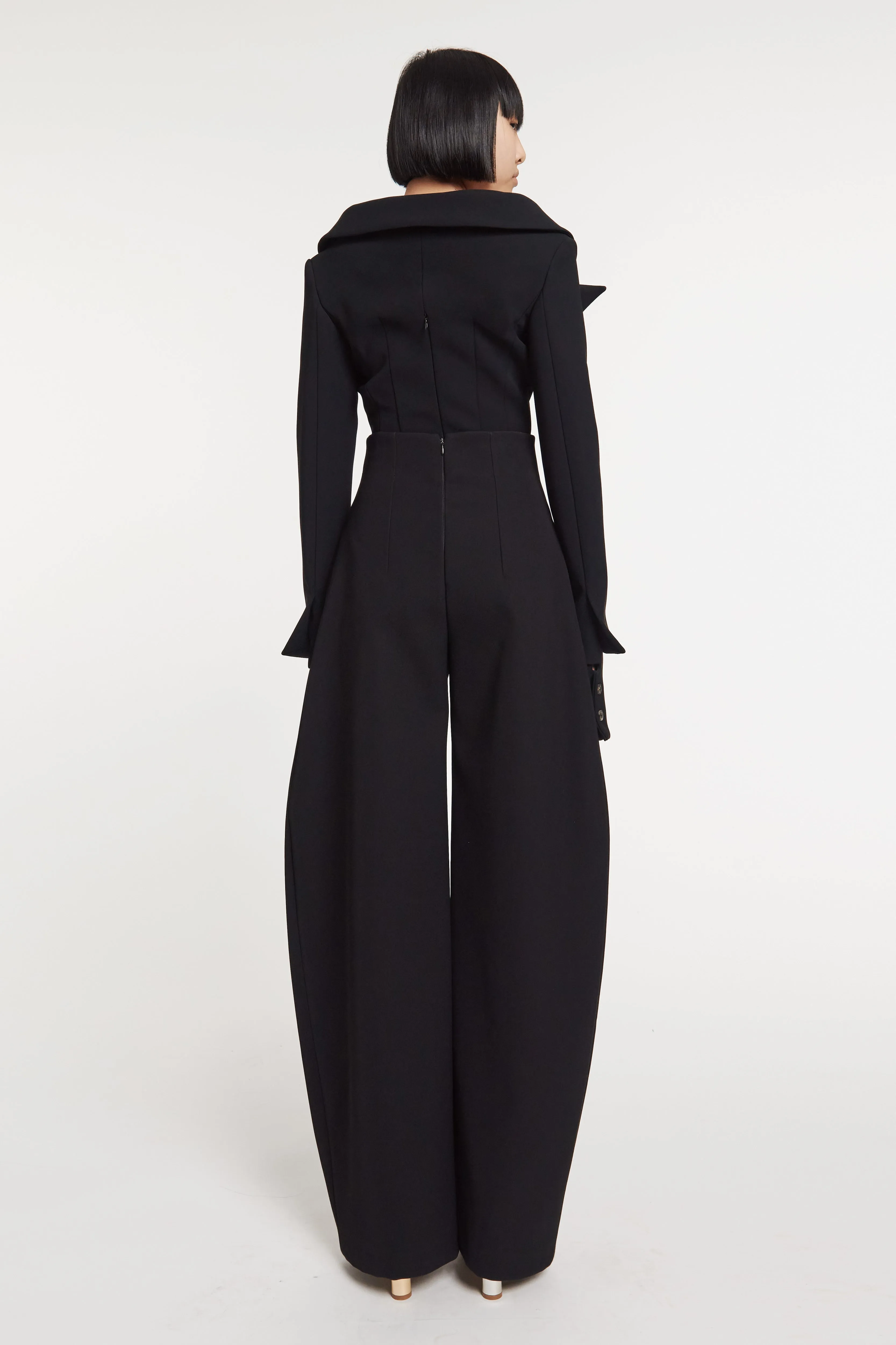 Low Cut Décolleté Bodysuit Shirting Detail Black