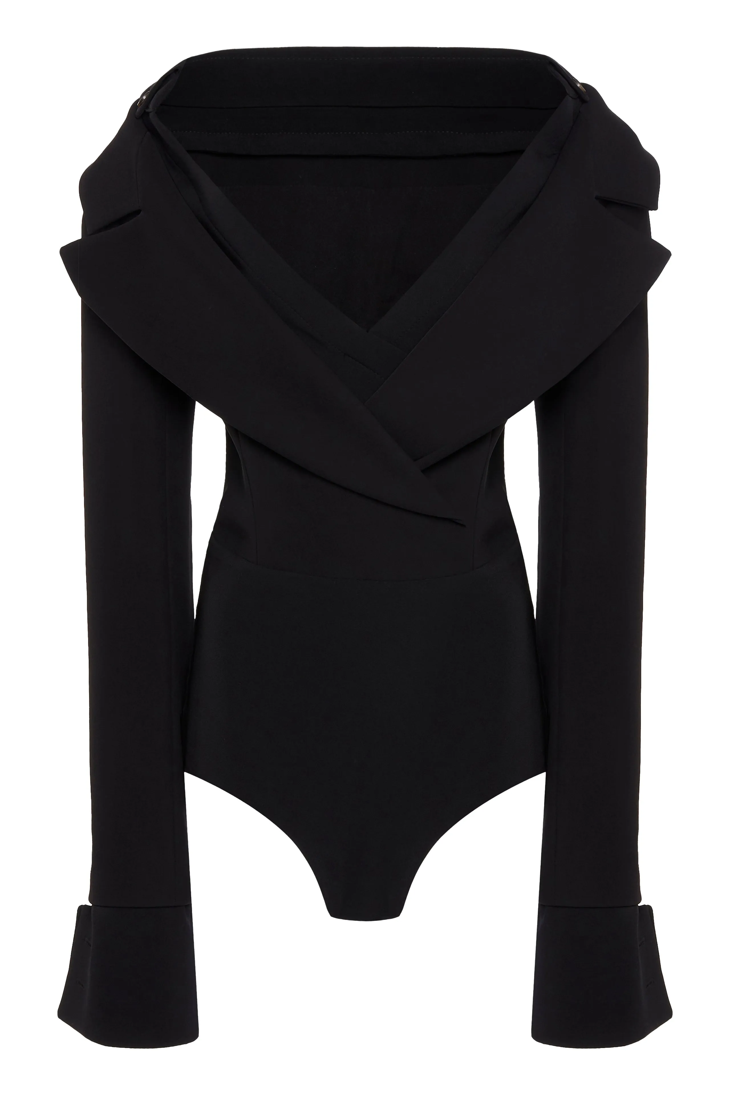 Low Cut Décolleté Bodysuit Shirting Detail Black