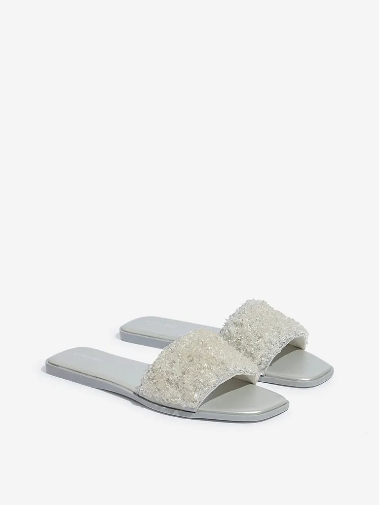 LUNA BLU Silver Crystal Embellished Slides