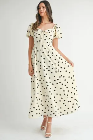 MABLE Polka Dot Puff Sleeve Midi Dress