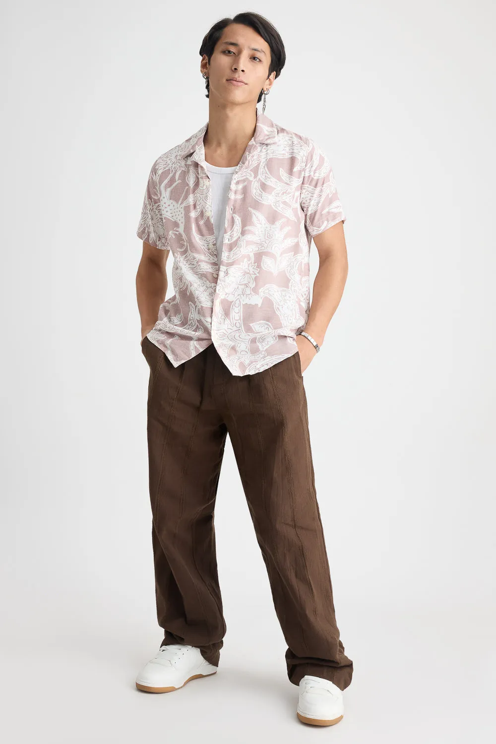 Men's Beige Abstract Print Shirt