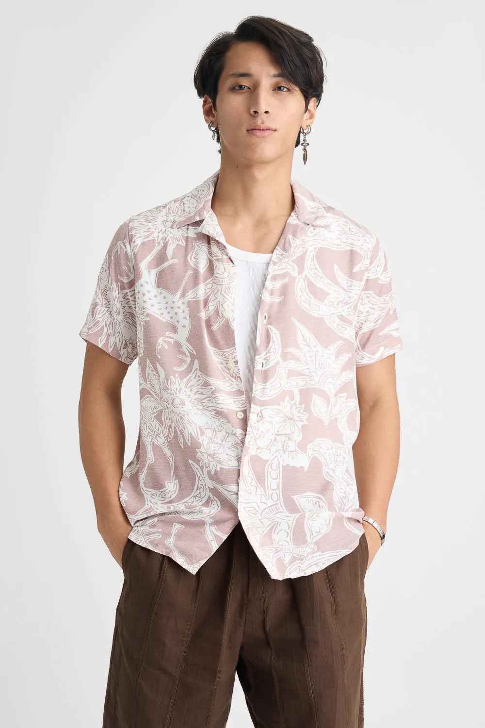 Men's Beige Abstract Print Shirt