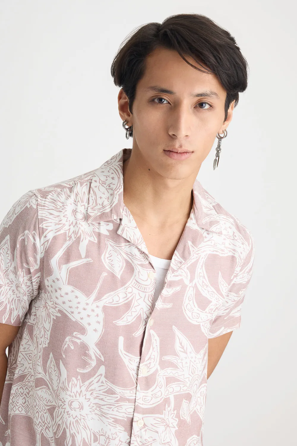 Men's Beige Abstract Print Shirt