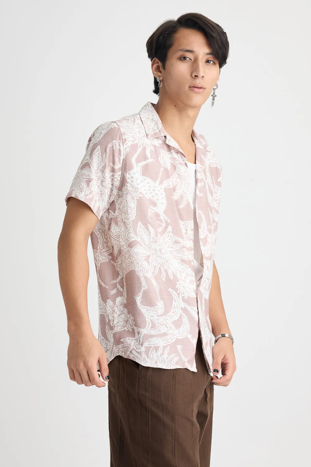Men's Beige Abstract Print Shirt