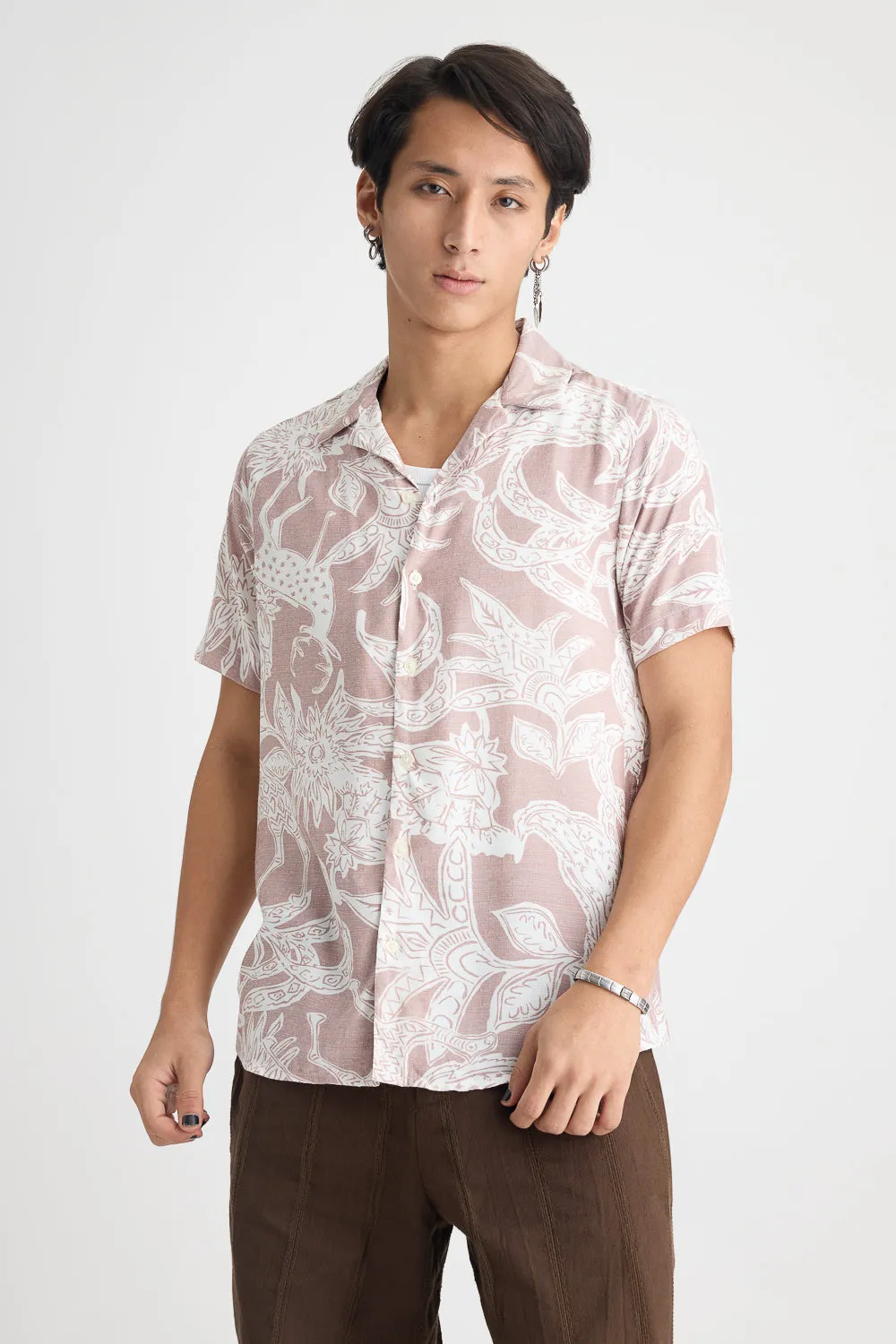 Men's Beige Abstract Print Shirt