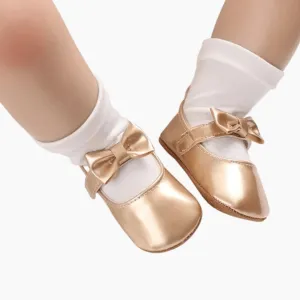 Metallic Bow Decorated Baby Girl Flats