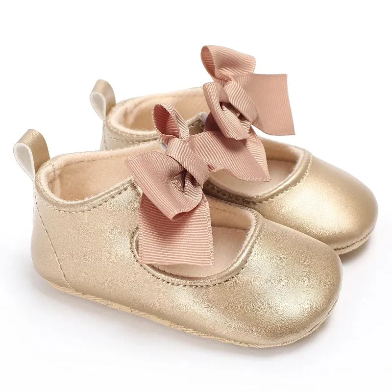 Metallic Bow Decorated Baby Girl Flats