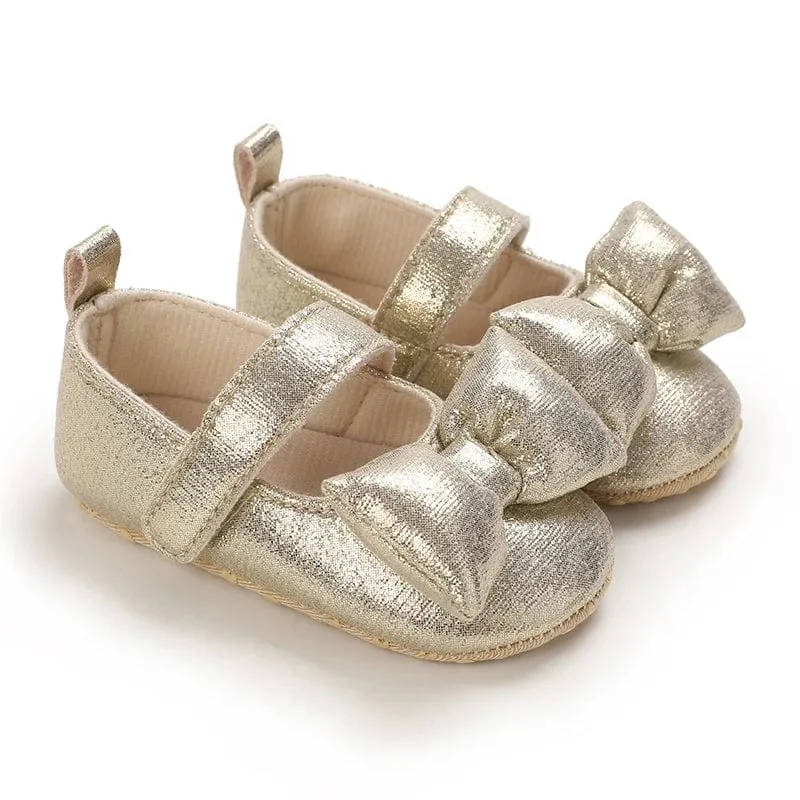 Metallic Bow Decorated Baby Girl Flats