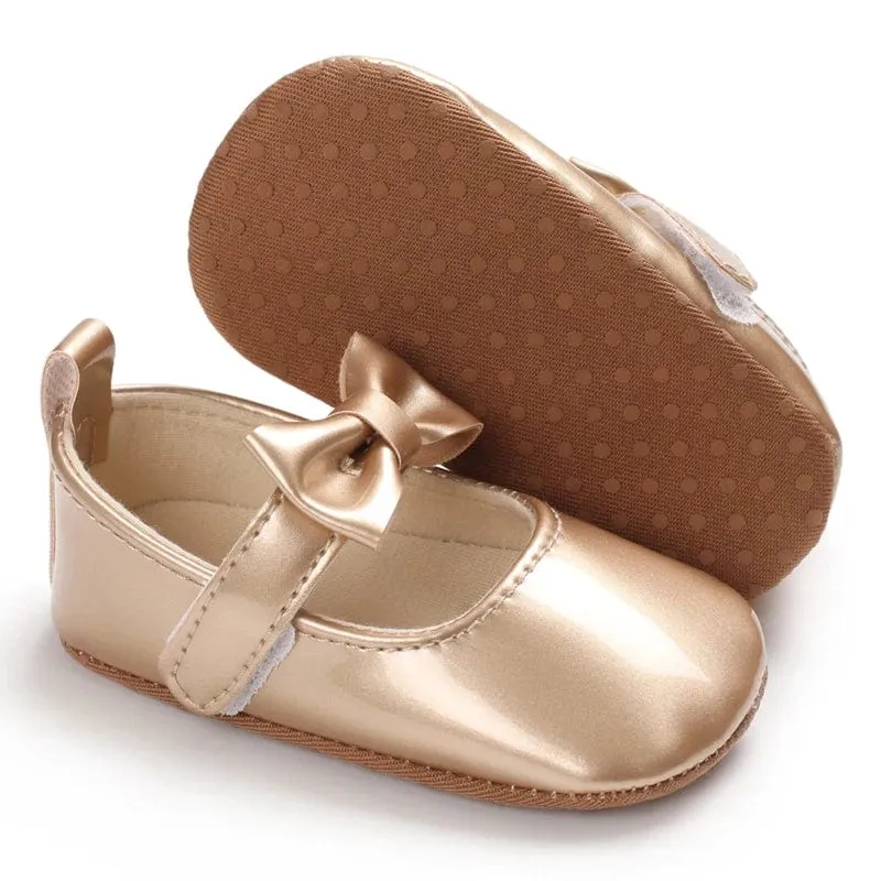 Metallic Bow Decorated Baby Girl Flats