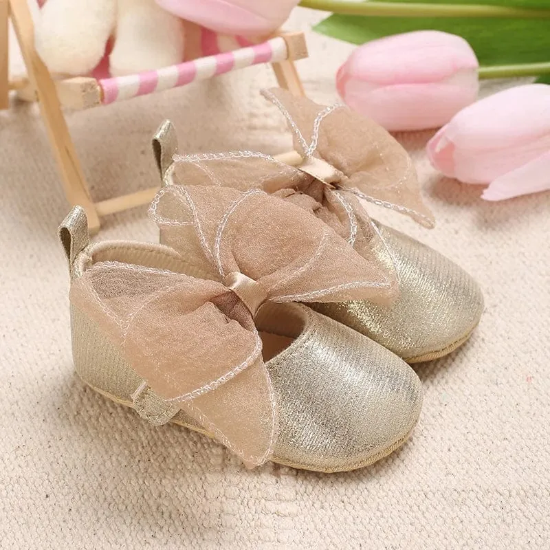 Metallic Bow Decorated Baby Girl Flats